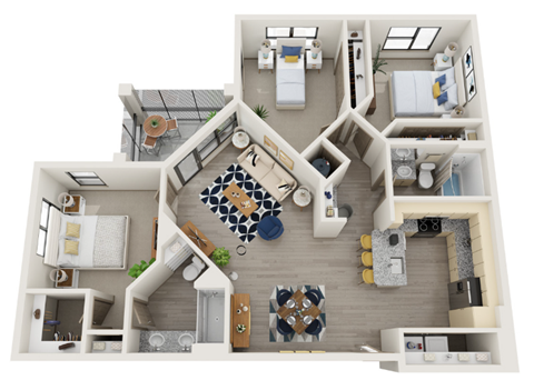 Floor plan for 3 beds, 2 baths, 1403 sqft